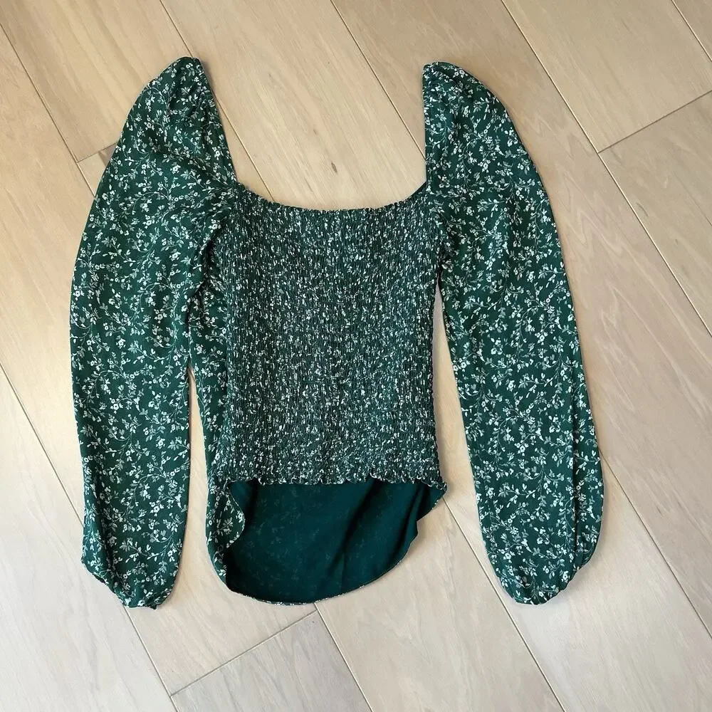 Reformation Pinto Top Green Floral Long Sleeve Women’s 8